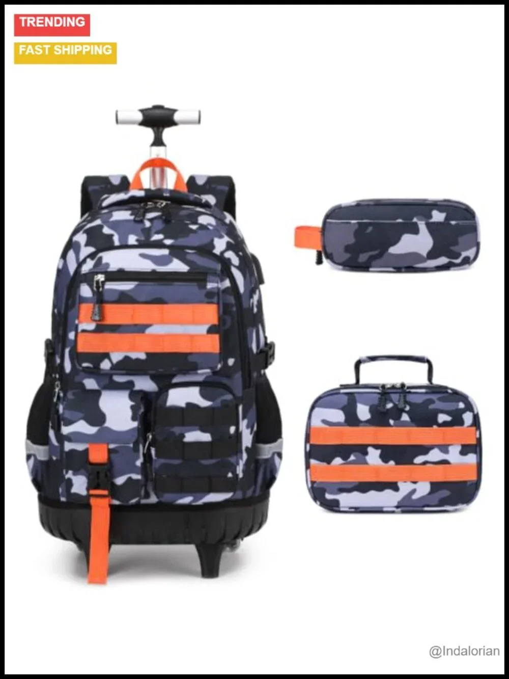 Tactical Kids Rolling Backpack Set with Lunch Bag & Pencil Case, 3 Piece